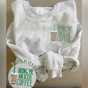 Gray Sweatshirt with Coffee Embroidery